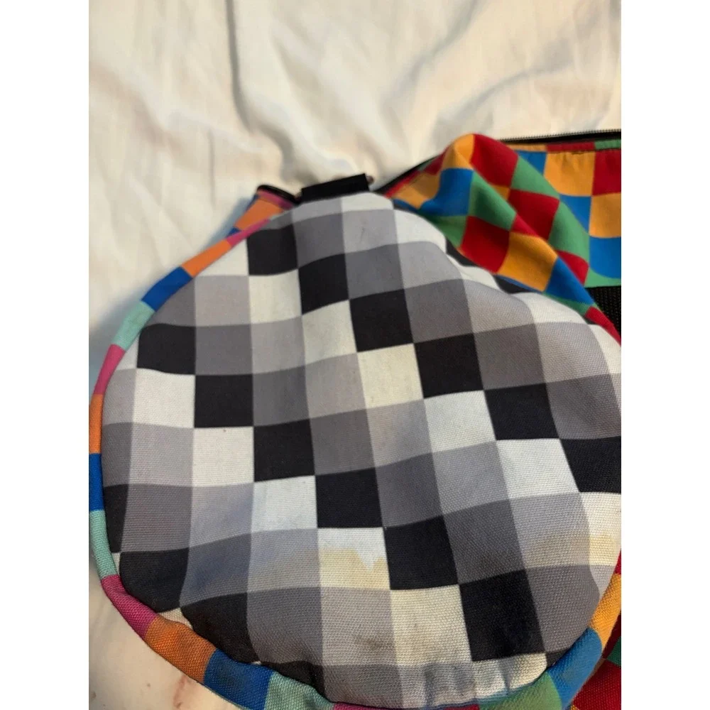 Duffle Bag Small Checkerboard Multi-Color Pixel Print Mesh Pocket 19in Retro